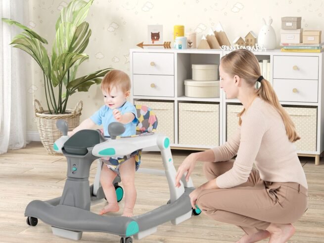 Foldable Baby Walker 2 in 1 Adjustable Height and Speed Sound Effect with Lights