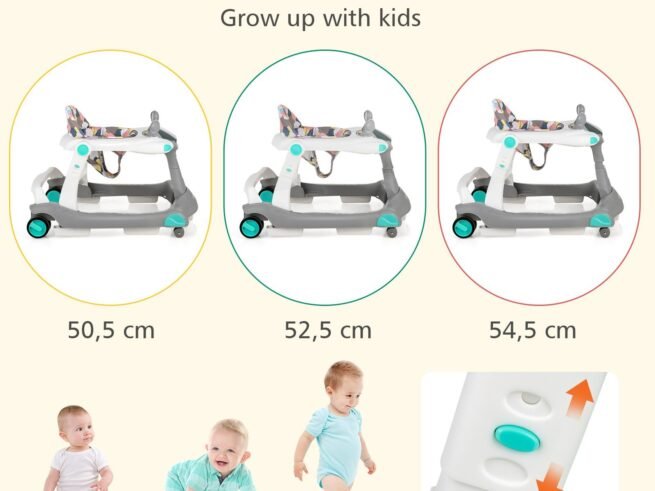 Foldable Baby Walker 2 in 1 Adjustable Height and Speed Sound Effect with Lights