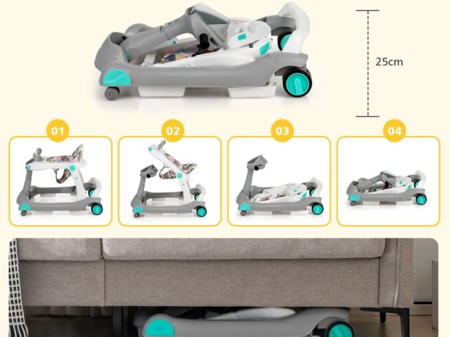 Foldable Baby Walker 2 in 1 Adjustable Height and Speed Sound Effect with Lights