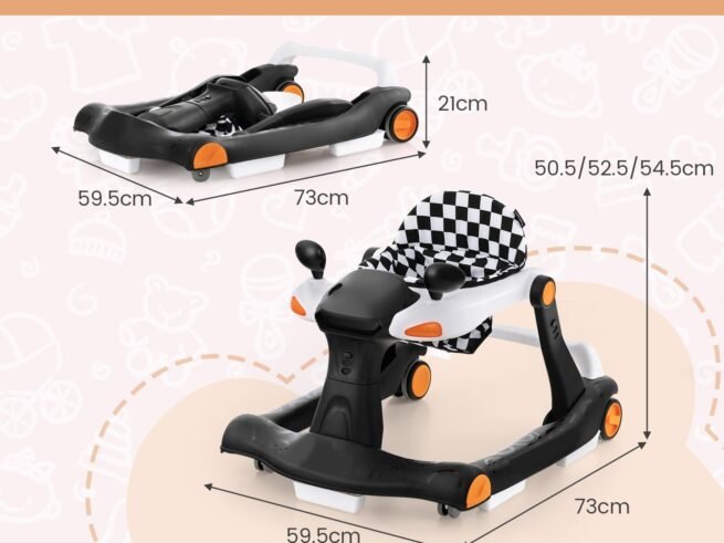 Foldable Baby Walker 2 in 1 Adjustable Height and Speed ​​Sound Effect with Lights
