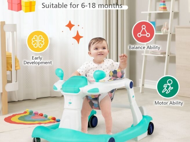 Foldable Baby Walker 2 in 1 Adjustable Height and Speed ​​Sound Effect with Lights
