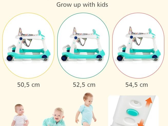 Foldable Baby Walker 2 in 1 Adjustable Height and Speed ​​Sound Effect with Lights