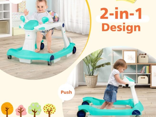 Foldable Baby Walker 2 in 1 Adjustable Height and Speed ​​Sound Effect with Lights