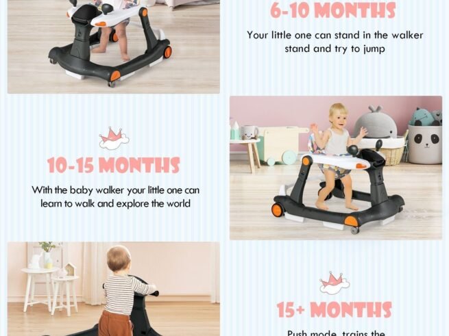 Foldable Baby Walker 2 in 1 Adjustable Height and Speed ​​Sound Effect with Lights