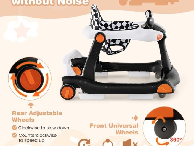 Foldable Baby Walker 2 in 1 Adjustable Height and Speed ​​Sound Effect with Lights