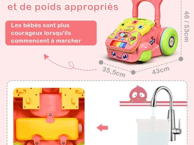 2 in 1 Baby Walker with Music Lights Adjustable Height and Removable Panel 10+ Months