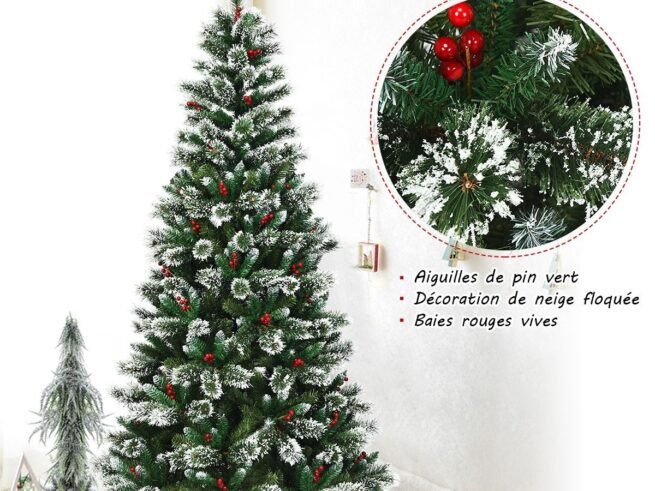 Artificial Christmas Tree 210cm with Snowflakes Dense Red Berries
