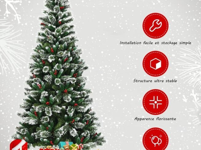 Artificial Christmas Tree 180cm with Snowflakes Dense Red Berries