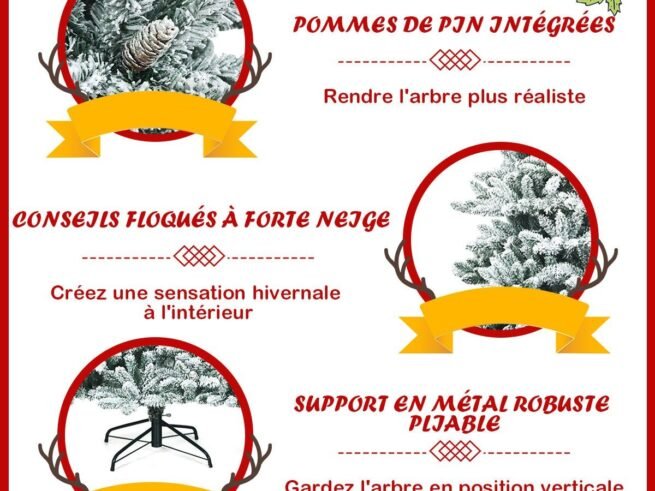 Long Snowy Artificial Christmas Tree 210cm White Pine Cones 1108 Branches