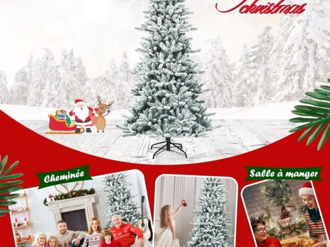 Long Snowy Artificial Christmas Tree 210cm White Pine Cones 1108 Branches