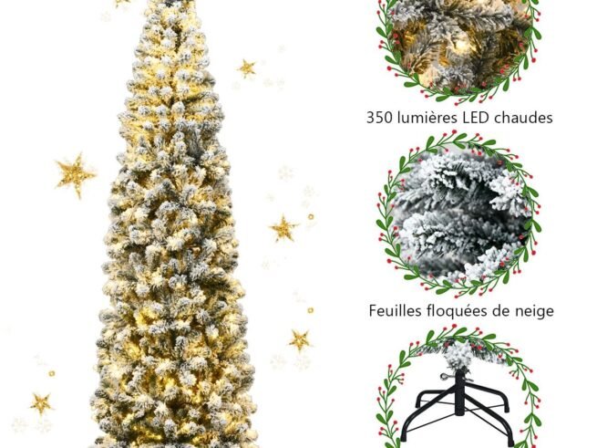 Snowflake Artificial Christmas Tree 225cm 350 LED Lights Metal Stand