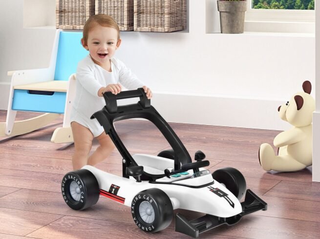 Foldable Baby Walker 4 in 1 Pusher Adjustable Height and Speed Music Box with Light