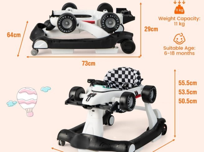 Foldable Baby Walker 4 in 1 Pusher Adjustable Height and Speed Music Box with Light