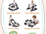 Foldable Baby Walker 4 in 1 Pusher Adjustable Height and Speed Music Box with Light