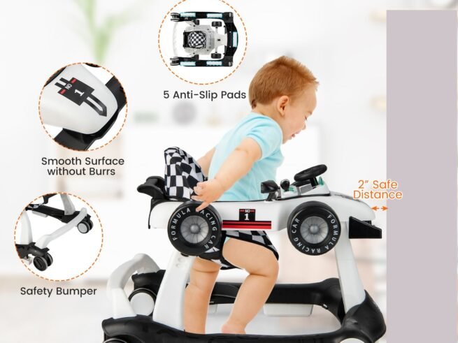 Foldable Baby Walker 4 in 1 Pusher Adjustable Height and Speed Music Box with Light