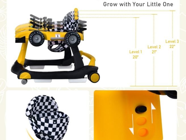 Foldable Baby Walker 4 in 1 Pusher Adjustable Height and Speed Music Box with Light