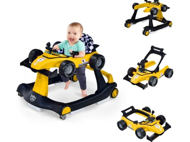 Foldable Baby Walker 4 in 1 Pusher Adjustable Height and Speed Music Box with Light