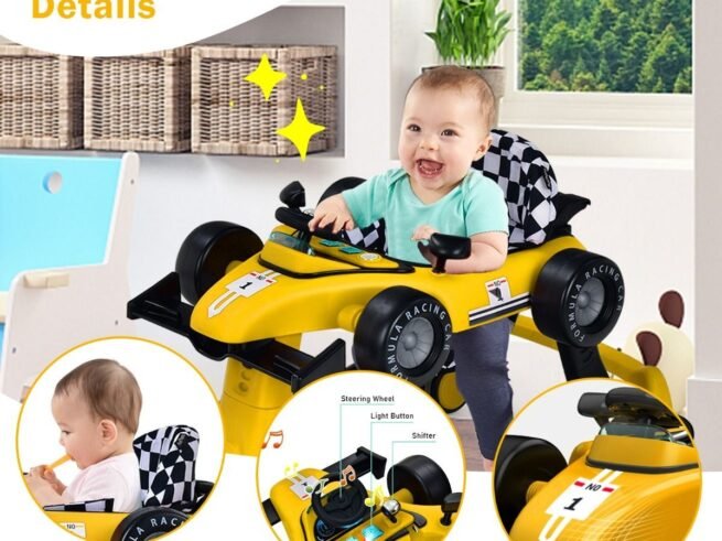 Foldable Baby Walker 4 in 1 Pusher Adjustable Height and Speed Music Box with Light