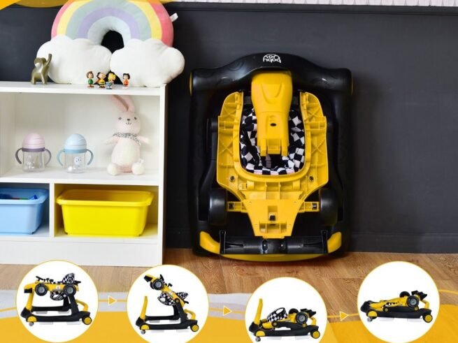 Foldable Baby Walker 4 in 1 Pusher Adjustable Height and Speed Music Box with Light