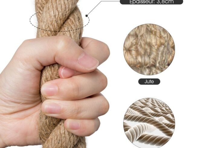 6M Hemp Rope 38MM Diameter Jute Sports Rubber Handles