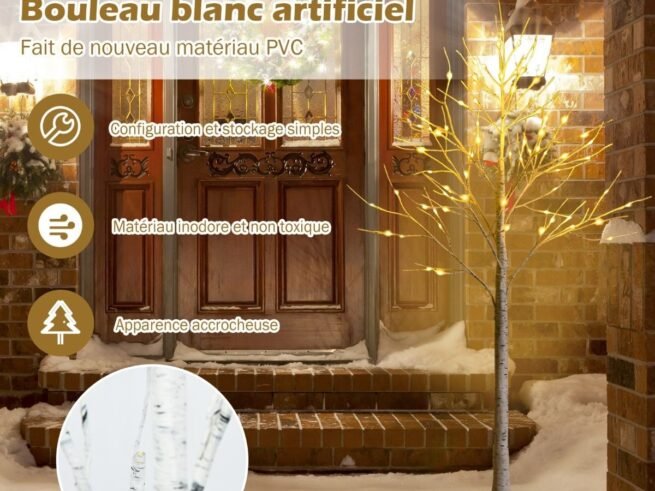 Luminous Artificial White Birch Tree Warm White LED Lights 120cm