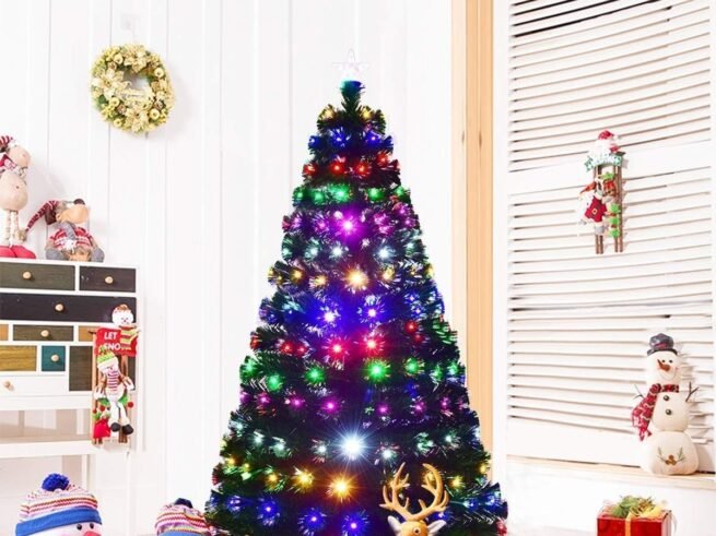 Artificial Christmas Tree 180cm 230 Branches LED Lights with 6 Color Dimming, Star at the Top, Stand
