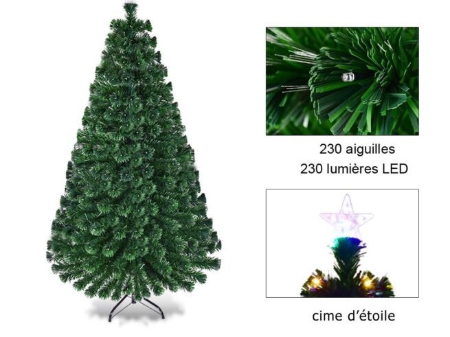 Artificial Christmas Tree 180cm 230 Branches LED Lights with 6 Color Dimming, Star at the Top, Stand