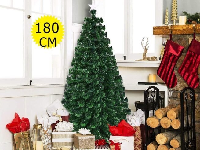 Artificial Christmas Tree 180cm 230 Branches LED Lights with 6 Color Dimming, Star at the Top, Stand