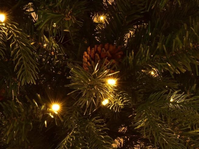 Artificial Christmas Tree 240cm 81 Pine Cones, LED Lights, Metal Base