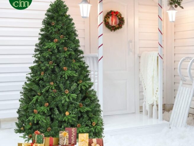 Artificial Christmas Tree 240cm 81 Pine Cones, LED Lights, Metal Base