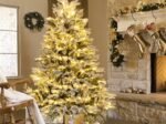 Artificial Christmas Tree Hinged 146cm 688 PE PVC Branches LED Lights Pre-Lit Flocked