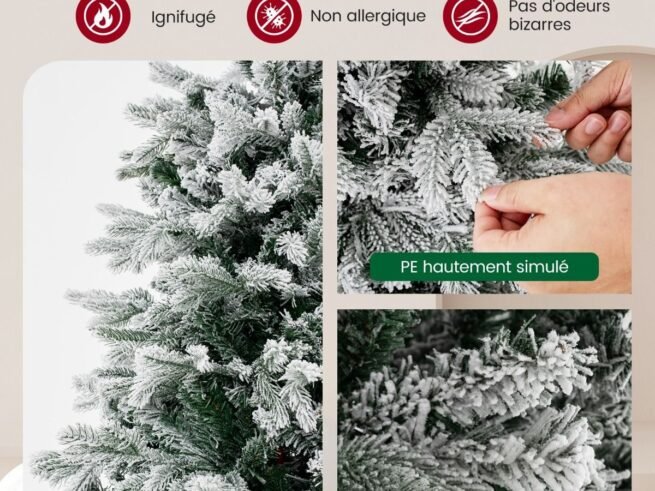 Artificial Christmas Tree Hinged 146cm 688 PE PVC Branches LED Lights Pre-Lit Flocked