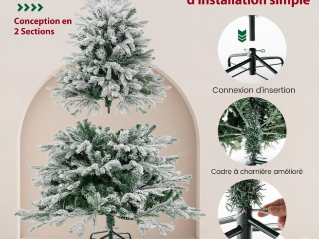 Artificial Christmas Tree Hinged 146cm 688 PE PVC Branches LED Lights Pre-Lit Flocked
