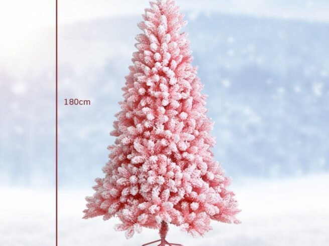 Artificial Flocked Christmas Tree 180 cm 920 PVC Branches Pink Cherry Blossom Color