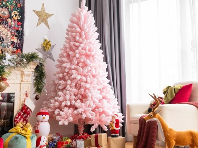 Artificial Flocked Christmas Tree 180 cm 920 PVC Branches Pink Cherry Blossom Color