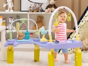 3 in 1 Foldable Baby Activity Table Scalable Walker Activity Mat 360° Rotating Seat