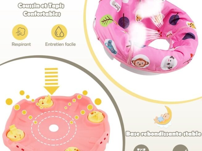 3 in 1 Foldable Baby Activity Table Scalable Walker Activity Mat 360° Rotating Seat