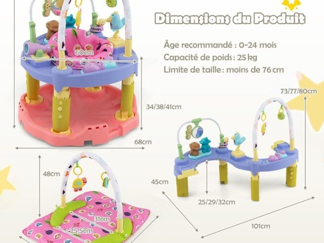 3 in 1 Foldable Baby Activity Table Scalable Walker Activity Mat 360° Rotating Seat