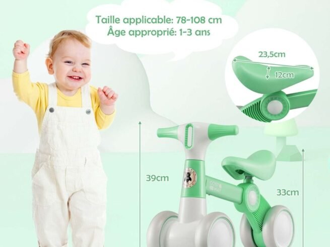 Baby Balance Bike with 4 Wheels 1-3 Years Old