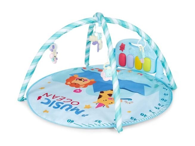 4-in-1 Scalable Baby Musical Activity Mat with 5 Hanging Sensory Toys Piano with Lights