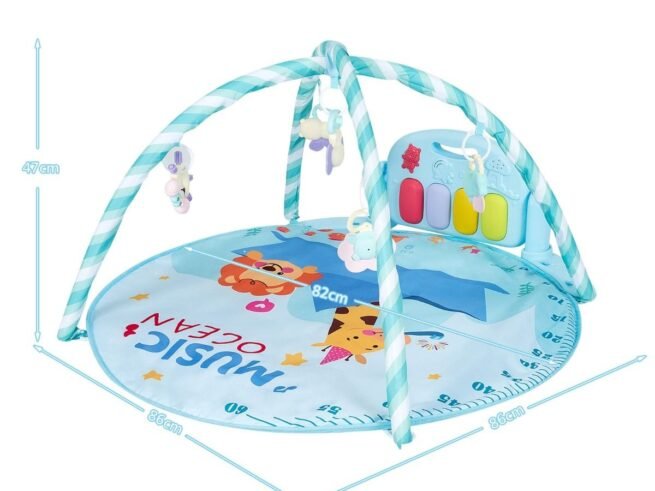 4-in-1 Scalable Baby Musical Activity Mat with 5 Hanging Sensory Toys Piano with Lights