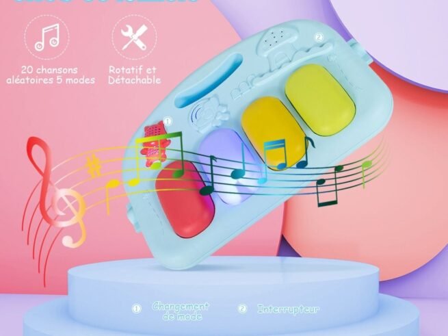 4-in-1 Scalable Baby Musical Activity Mat with 5 Hanging Sensory Toys Piano with Lights