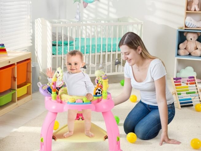 2 in 1 Scalable Baby Musical Walker Activity Table 360° Swivel Seat 3 Adjustable Heights