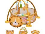 4 in 1 Baby Play Mat in Lion Shape 4 Hanging Toys and 30 Balls Protective Net