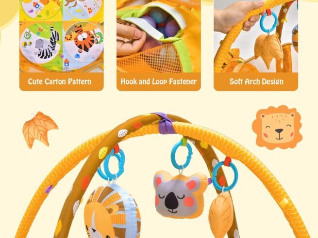 4 in 1 Baby Play Mat in Lion Shape 4 Hanging Toys and 30 Balls Protective Net