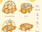 4 in 1 Baby Play Mat in Lion Shape 4 Hanging Toys and 30 Balls Protective Net