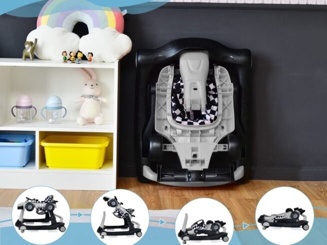 4 in 1 Baby Walker Pusher Foldable Adjustable Height and Speed ​​Music Box