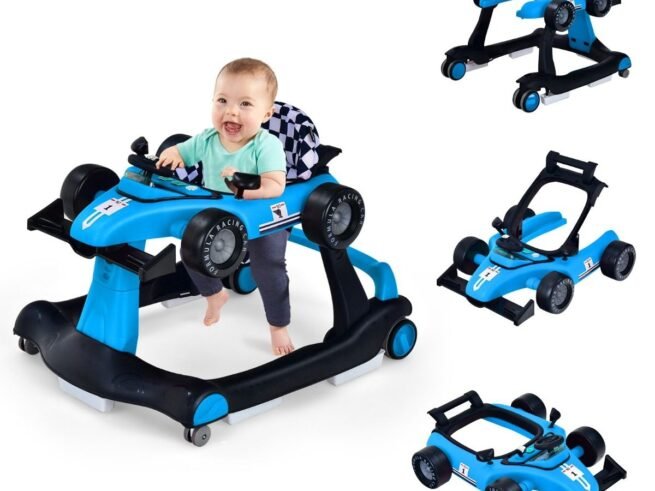 Foldable Baby Walker 4 in 1 Pusher Adjustable Height and Speed Music Box with Light
