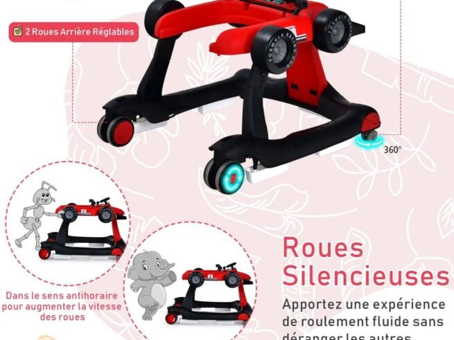 Foldable Baby Walker 4 in 1 Pusher Adjustable Height and Speed Music Box with Light