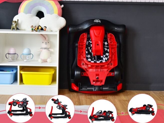 Foldable Baby Walker 4 in 1 Pusher Adjustable Height and Speed Music Box with Light